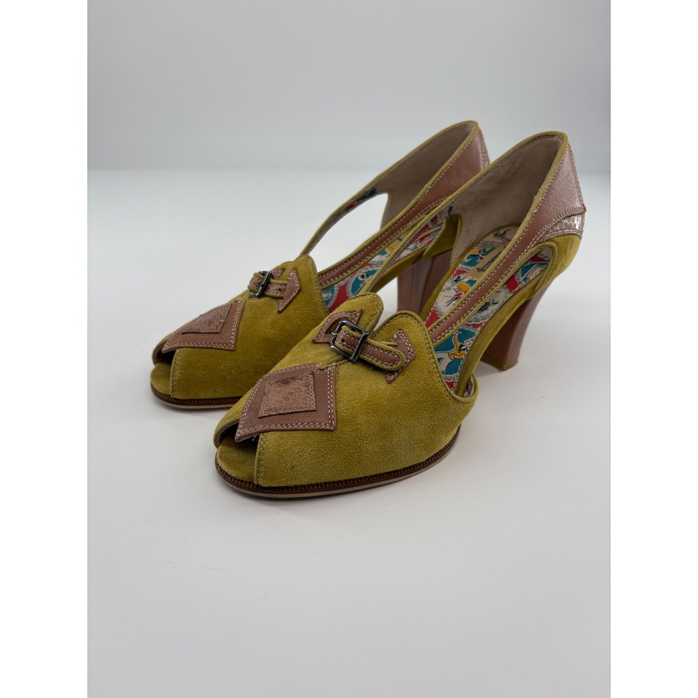Miss L Fire Mildred Green Peep Toe D'Orsay Art Deco Mid Heels Size 9 US 40 EU